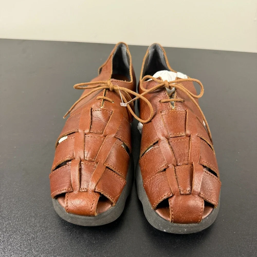 Aerosoles Fisherman Sandals Women's 10B Brown Leather Comfort Lace Up Casual